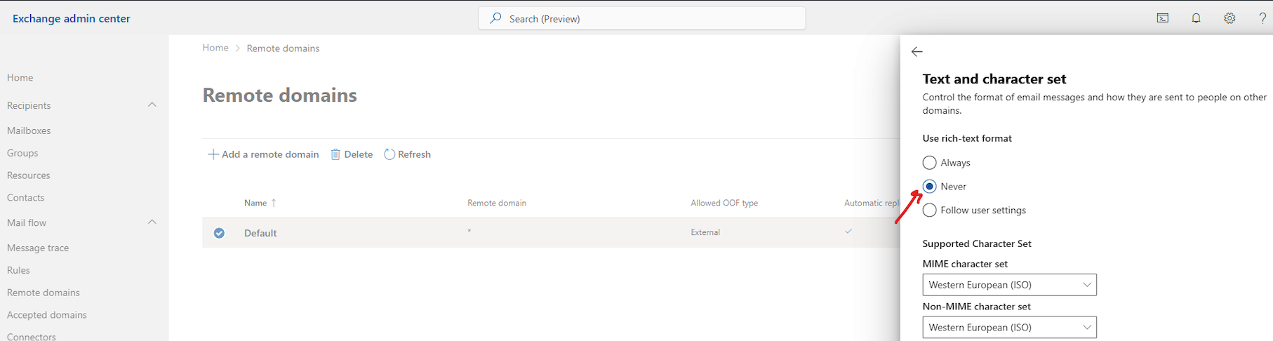Disable RTF in Exchange Online