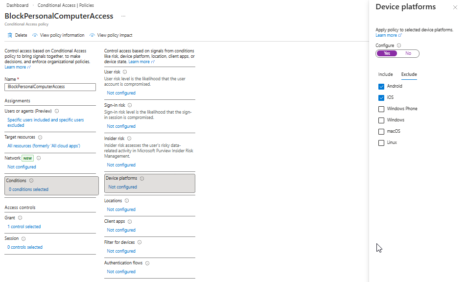 CA policy — excluding mobile platforms