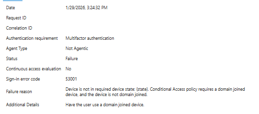 CA failure log entry