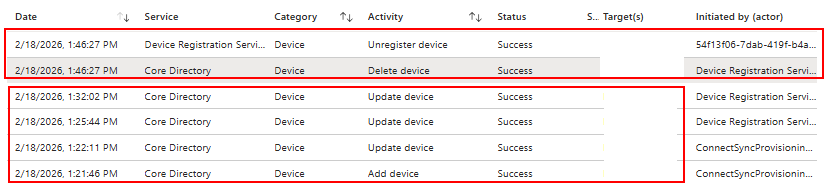 Entra audit log during dual-state cleanup