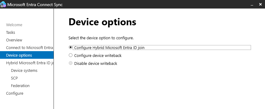 Entra Connect Device Options — Configure Hybrid Join