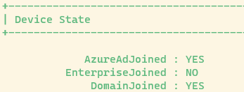 dsregcmd /status showing successful Hybrid Join