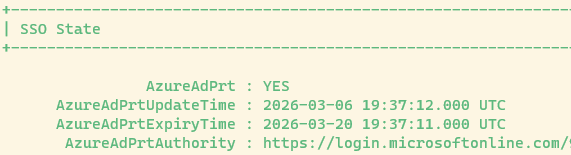 dsregcmd /status showing AzureAdPrt YES