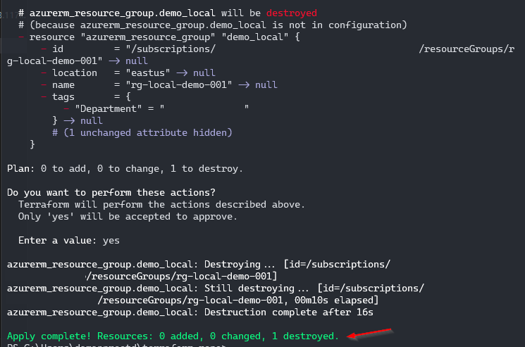Terraform Destroy Output